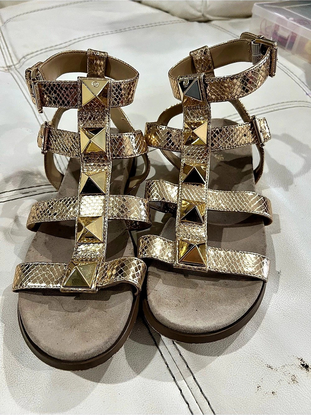 Michael Kors Studded Strappy Sandals Gold & Brown